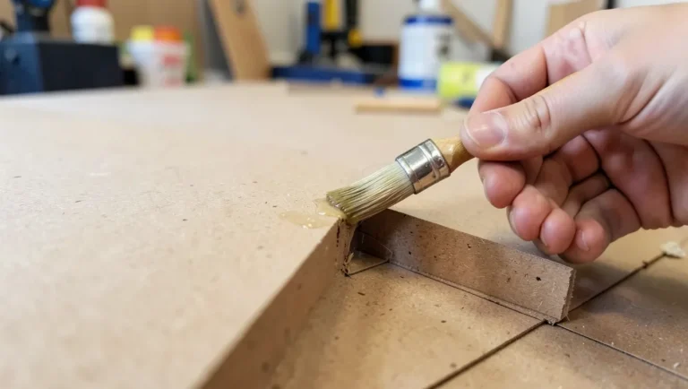 Applying wood glue to a raw MDF edge before clamping