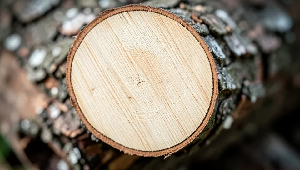 Close-up of an ash log end showing straight, clear grain with no knots