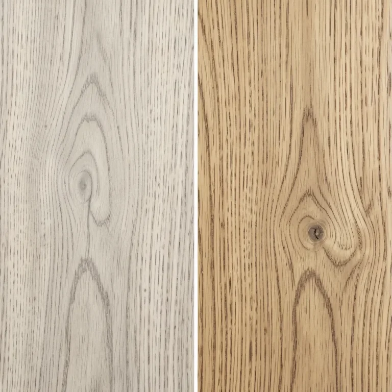 Side-by-side comparison of ash wood grain and oak wood grain