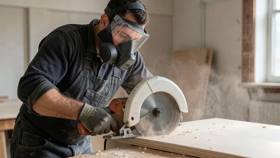 Cutting MDF while wearing a respirator