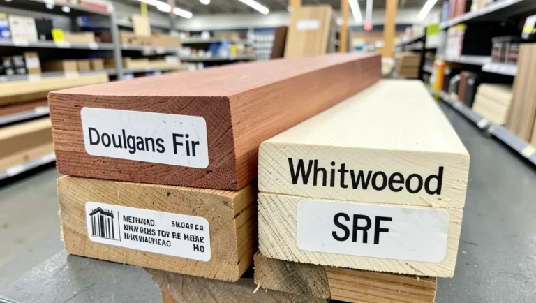 Comparing Douglas fir and whitewood lumber side by side