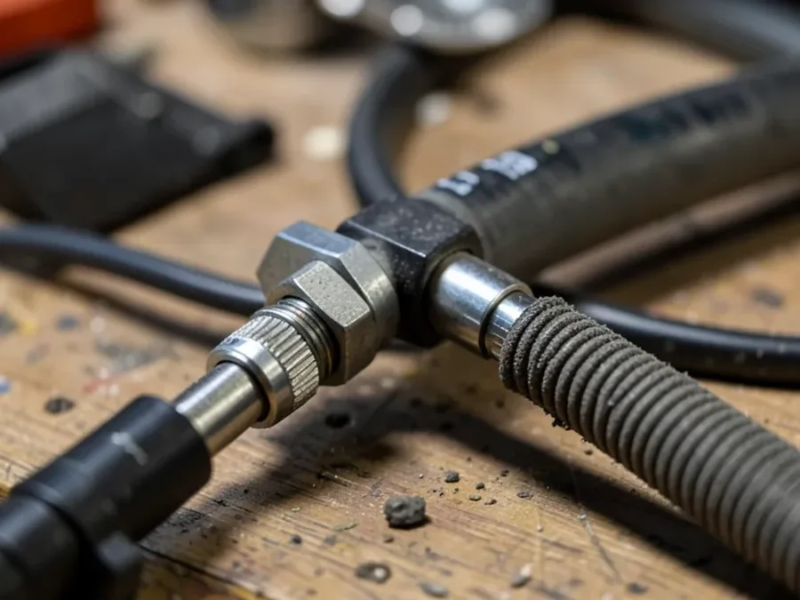 Dust port adapter reducing a 4-inch collector hose down to a 2.5-inch saw port