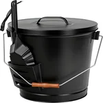 F2C galvanized metal ash bucket with lid and shovel, 5.5 gallon