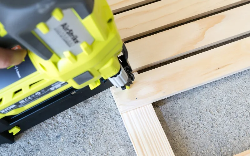 Flooring nailer tool used to fasten hardwood planks during installation