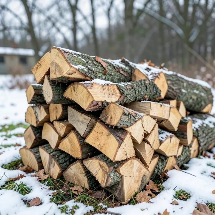 Stacked cord of split ash firewood