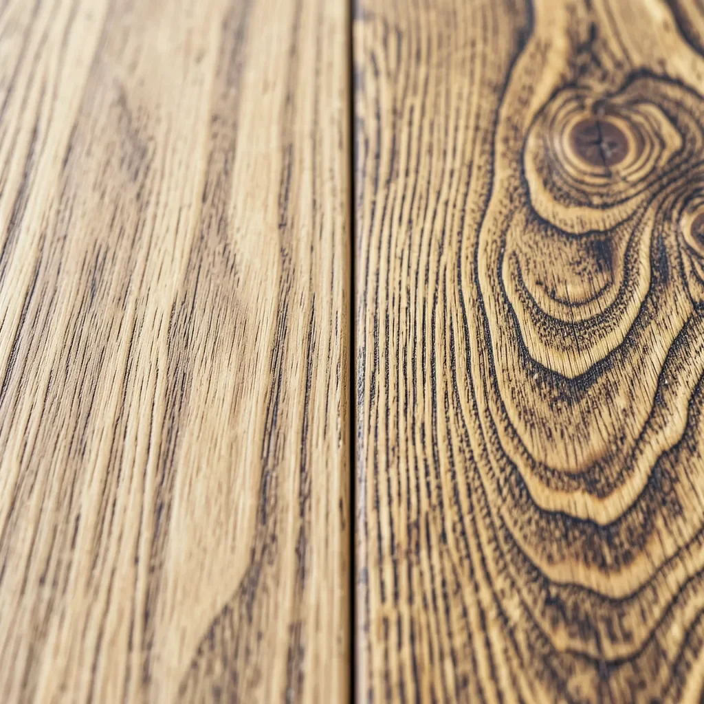 Ash wood grain next to hickory wood grain for comparison
