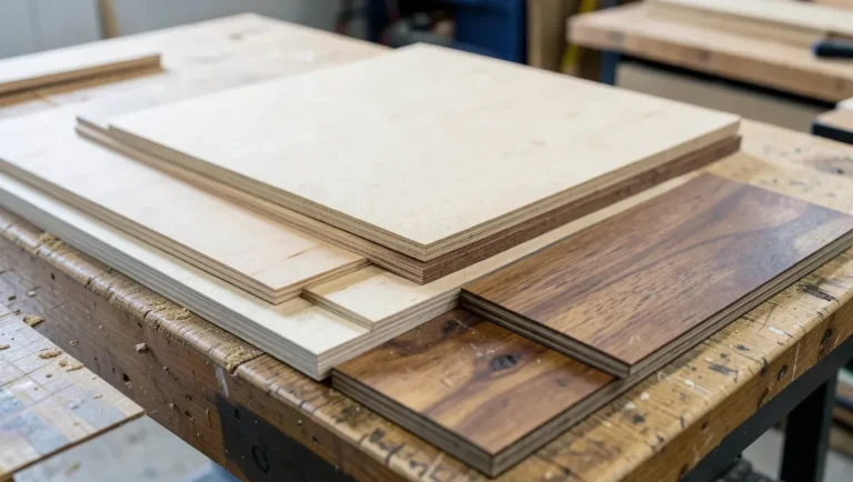 Different wood material sheets stacked side by side