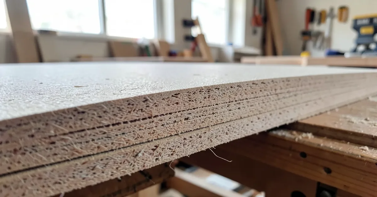 Cross-section of MDF sheets showing the dense uniform fiber core