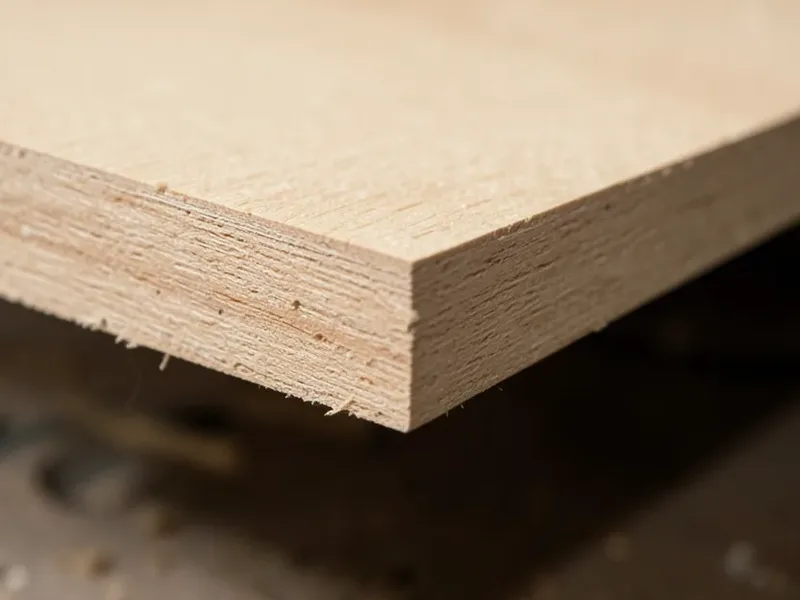 Close-up of an MDF board edge showing its fine, uniform wood fiber texture