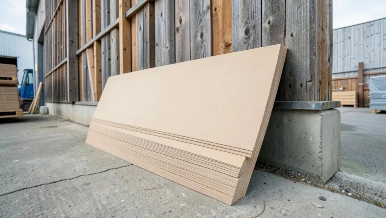 Stack of MDF boards in a timber supply warehouse
