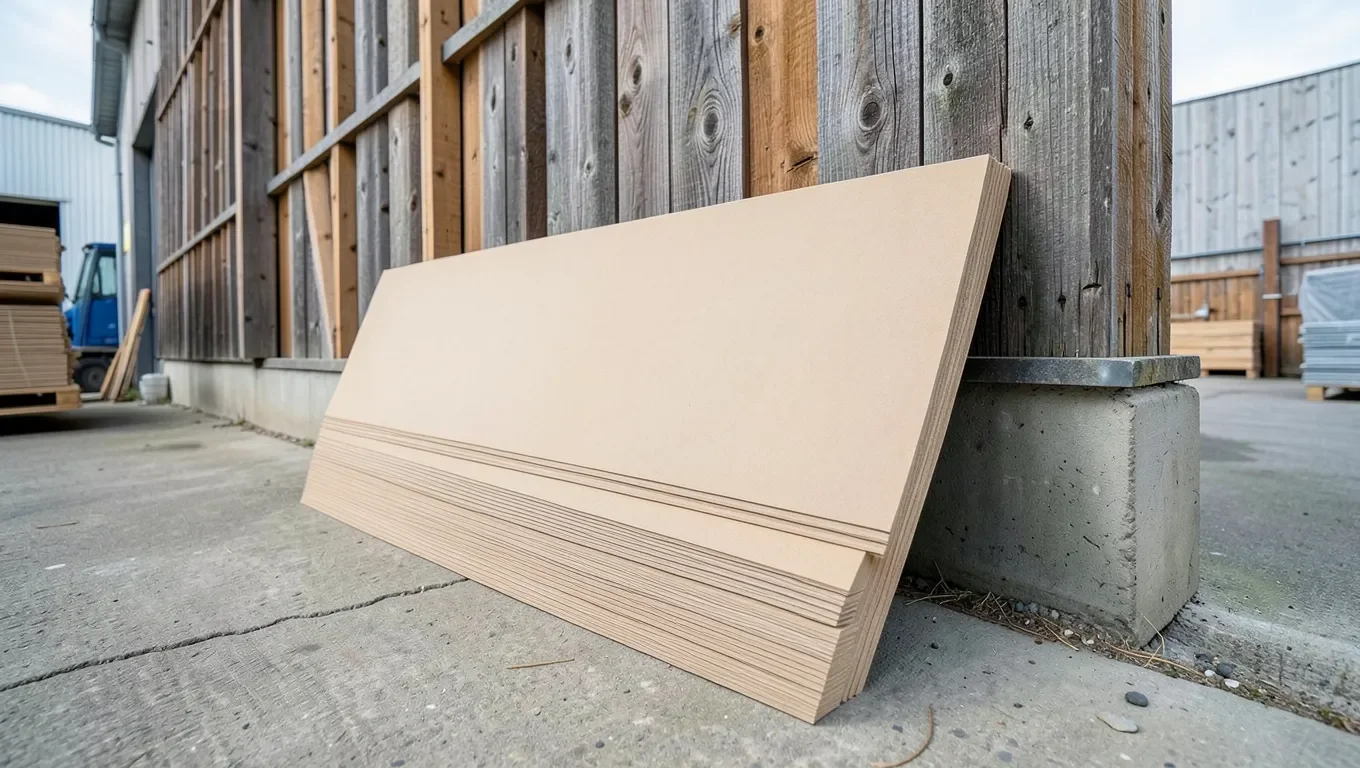 Stack of MDF boards in a timber supply warehouse