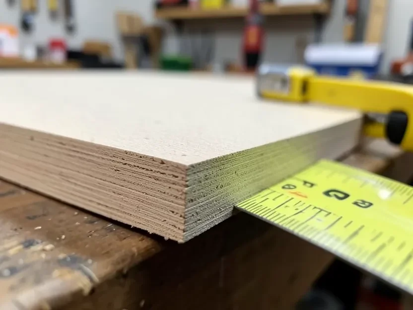 Close-up of MDF board edge showing thickness and texture