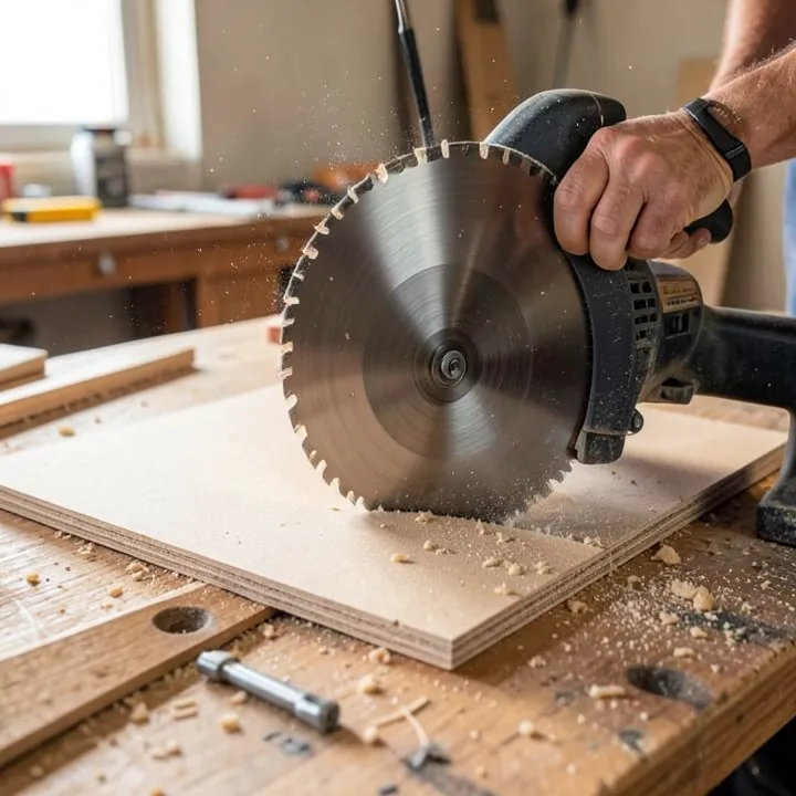 Cutting an MDF board with a circular saw