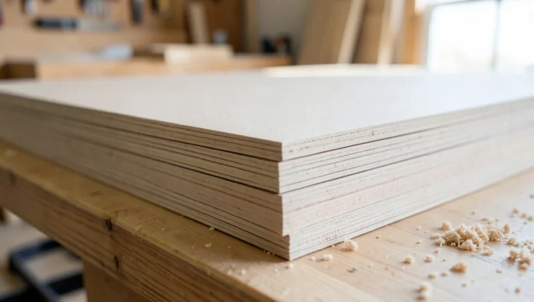 Stack of MDF sheets showing dense wood fiber composition