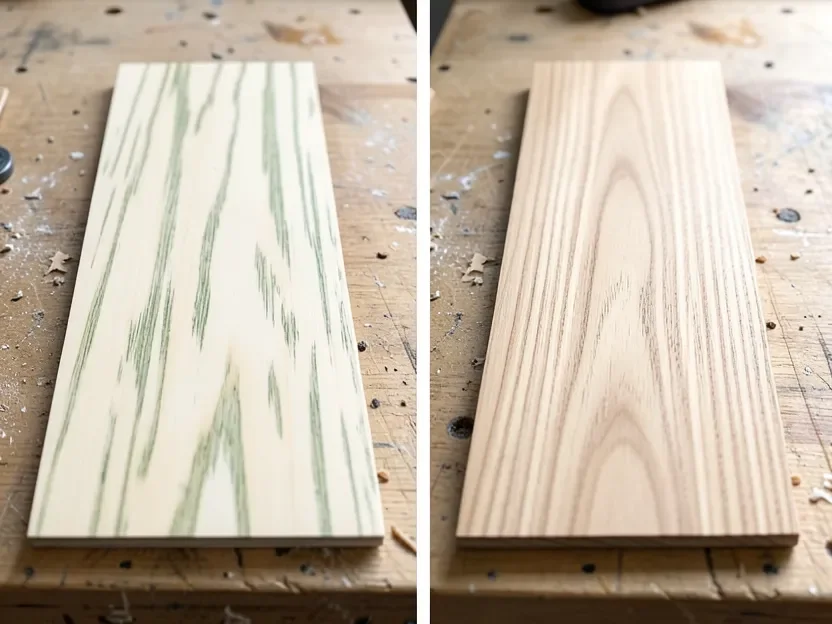 Side-by-side comparison of poplar wood grain and ash wood grain