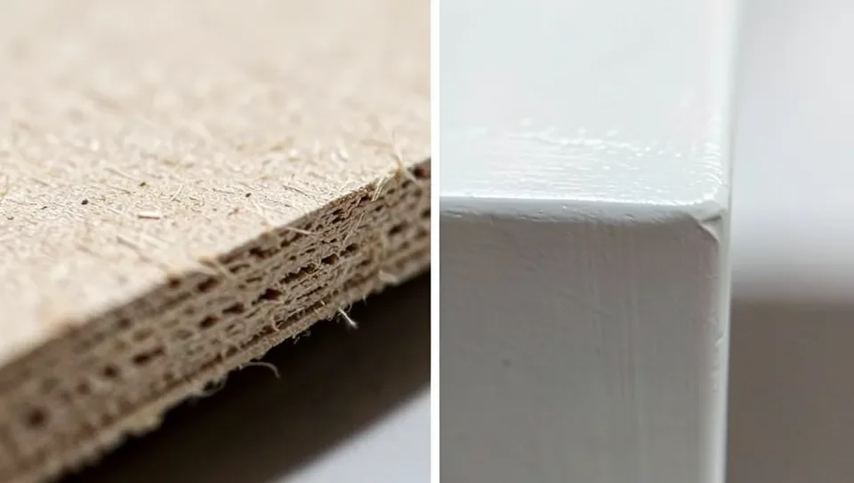 Comparison of raw fibrous MDF edge versus a primed painted edge