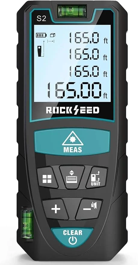RockSeed digital laser distance measure with area and volume modes