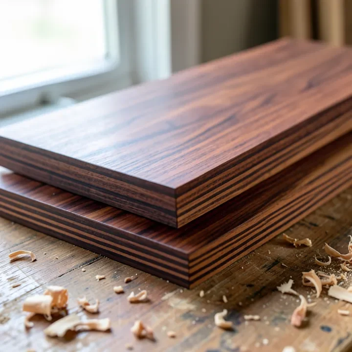 Rosewood and mahogany grain comparison Close-up of rosewood and mahogany plank ends stacked showing grain and color contrast