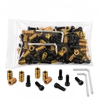 Threaded inserts for wood with bolts for stripped screw hole repair