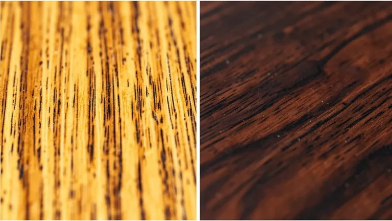Teak and walnut wood grain side by side