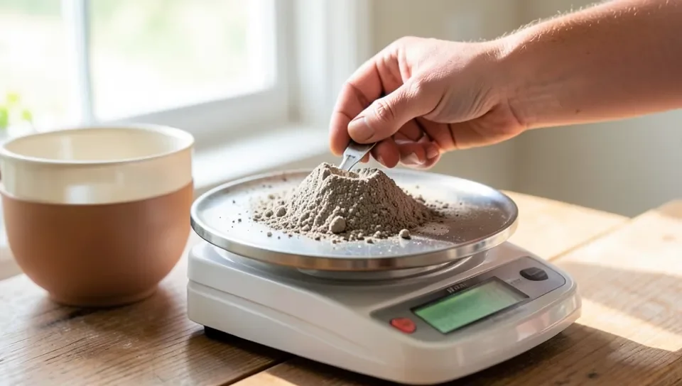 Weighing wood ash on a digital kitchen scale