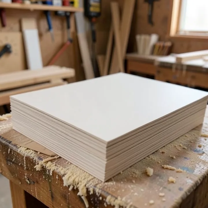 Stack of unfinished MDF sheets showing the smooth uniform surface