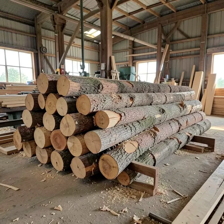 Stacked hardwood logs at a sawmill awaiting milling into lumber Stacked hardwood logs at a sawmill awaiting milling into lumber