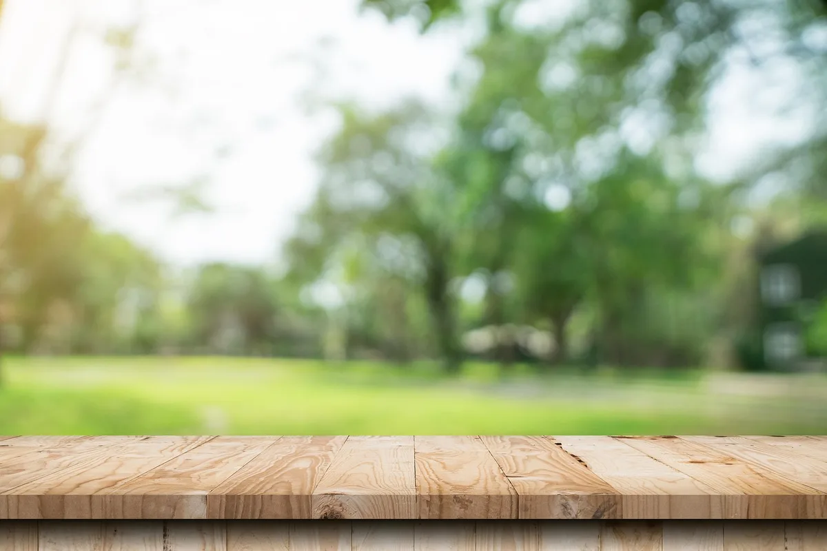 Edge of wooden deck boards showing board thickness