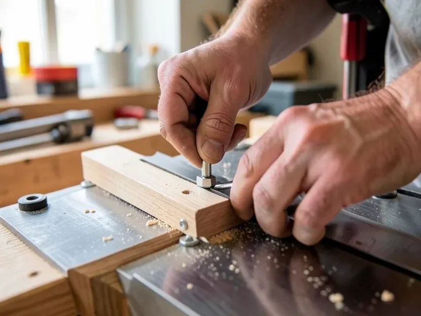 Tightening mounting hardware while installing a table saw safety accessory