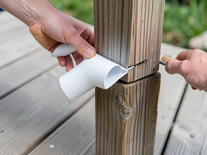 Installing an aluminum post sleeve over a wood 4x4 deck post