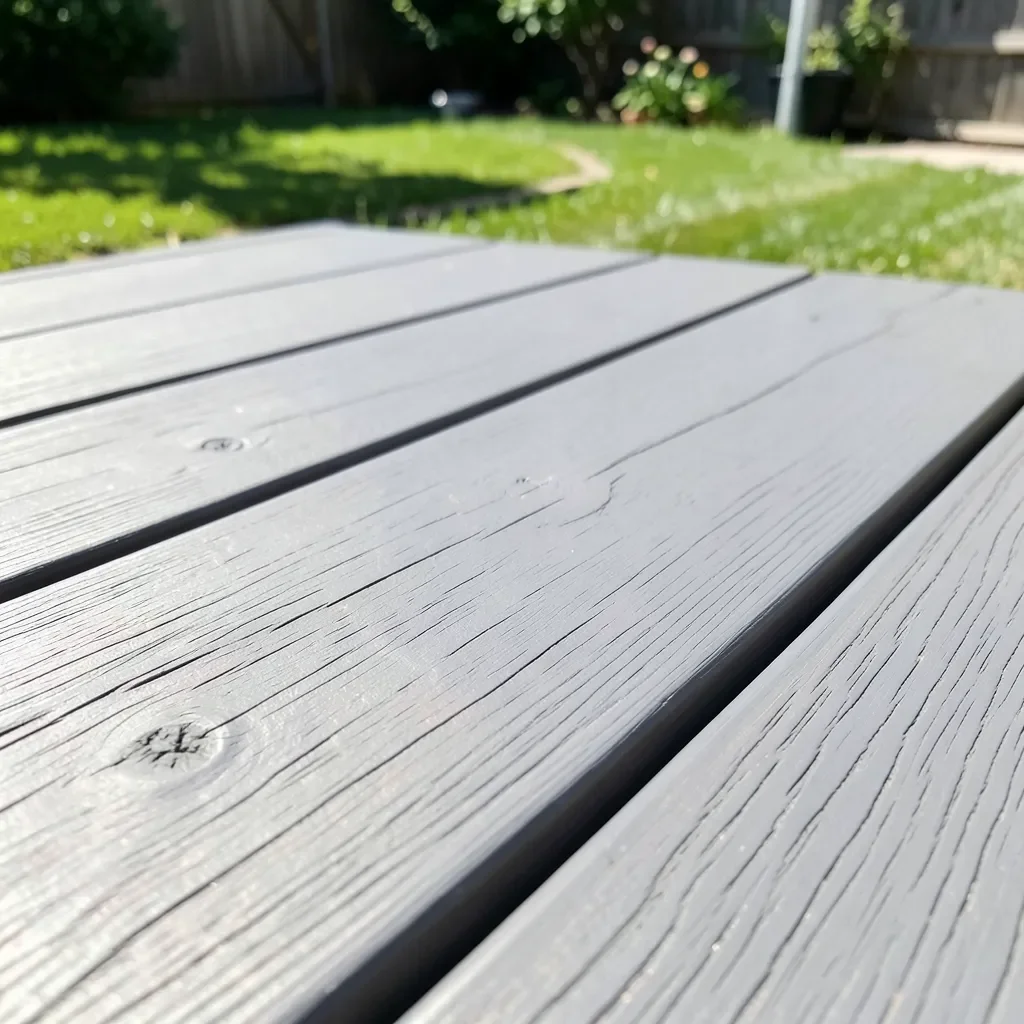 Gray composite decking boards on an outdoor deck