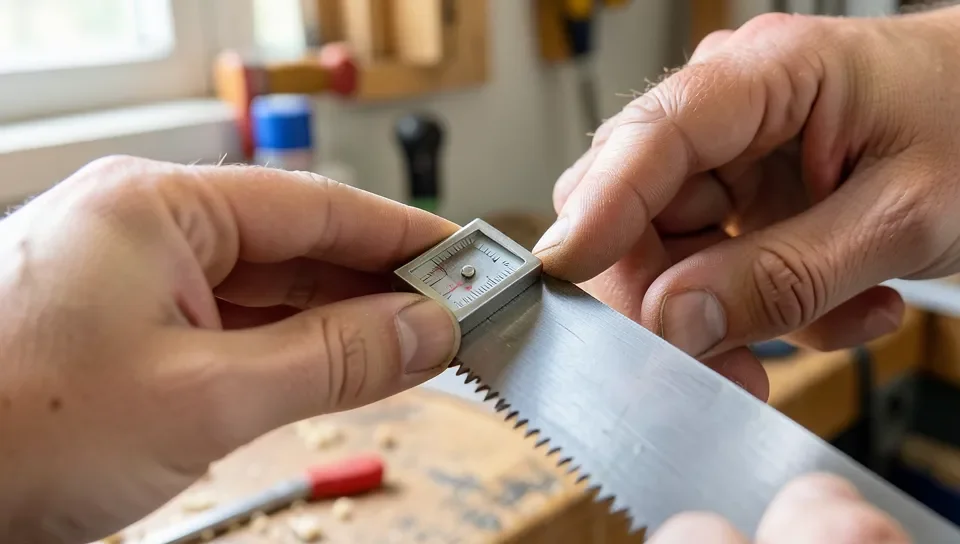Checking raker height with a depth gauge against saw teeth