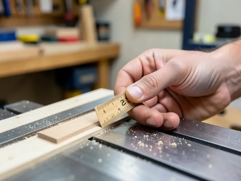 Checking table saw fence-to-blade parallel alignment with a ruler