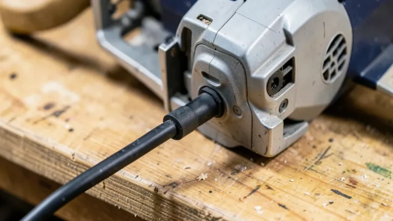 A corded electric circular saw with its power cord entering the handle