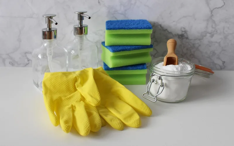 Cleaning gloves and disinfecting supplies for household surfaces