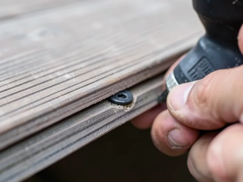 Hidden fastener clip locking into a composite deck board edge groove