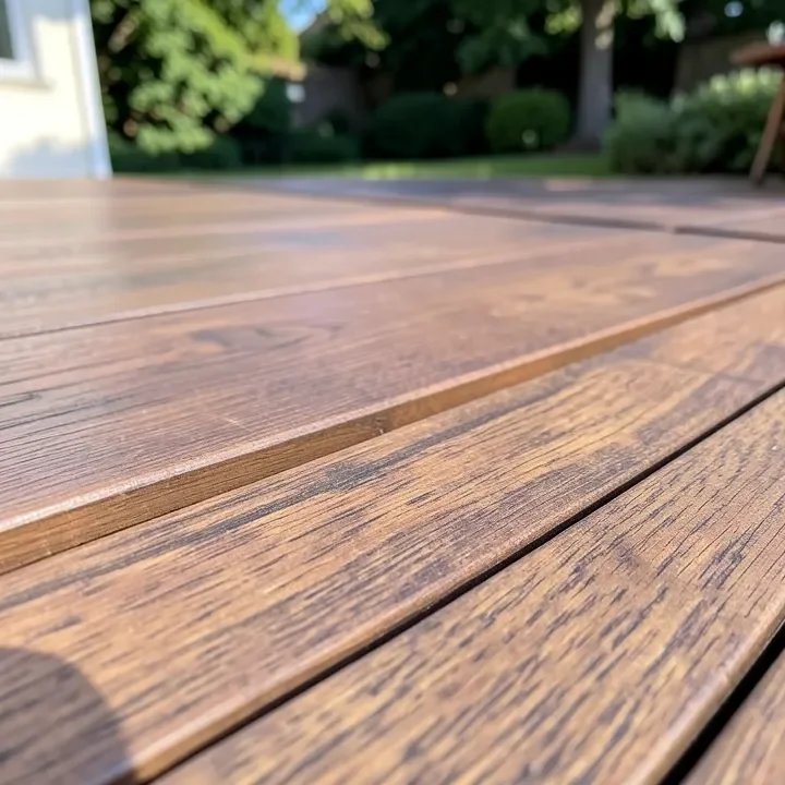 close-up of composite decking boards showing wood-grain texture