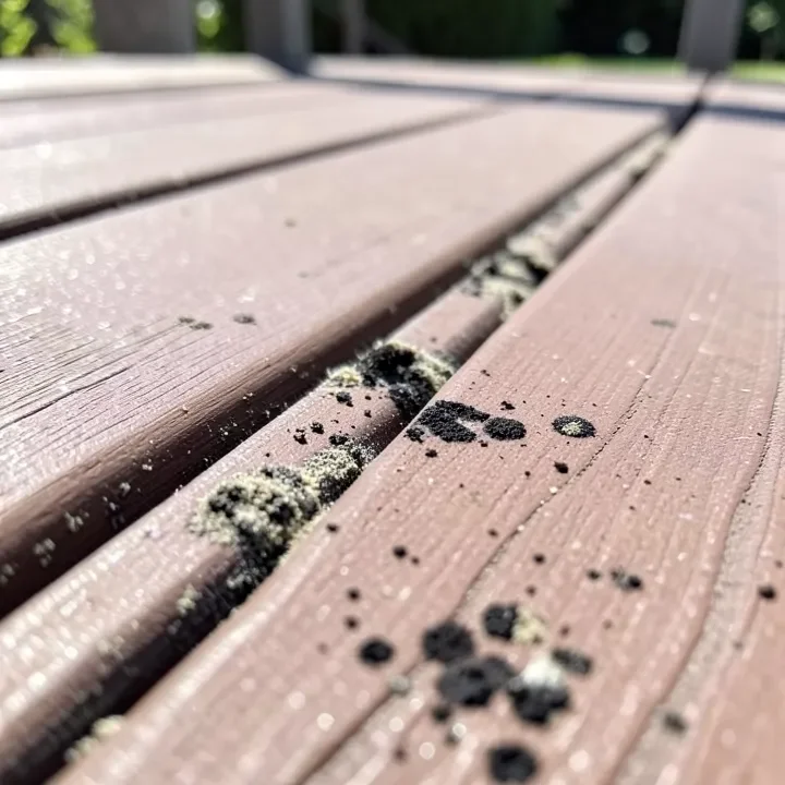 Mold and mildew growth in the grooves of composite decking boards