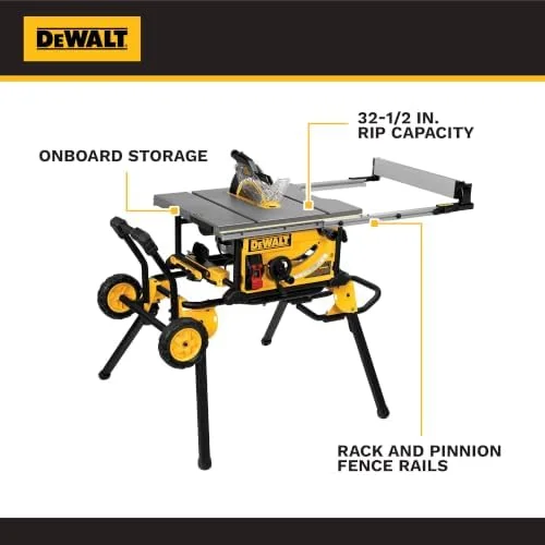 DEWALT DWE7491RS table saw with rip capacity and fence features labeled