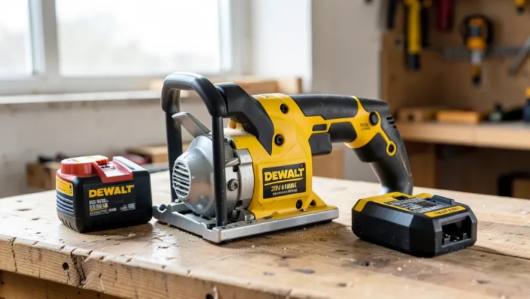DeWalt 20V MAX cordless reciprocating saw kit with battery and charger on a workbench