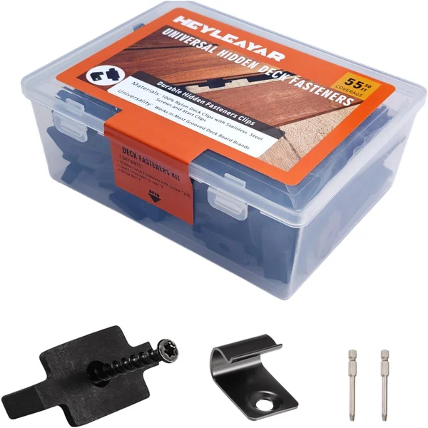HEYLEAYAR universal hidden deck fastener clips kit with clips, screws, and drive bits