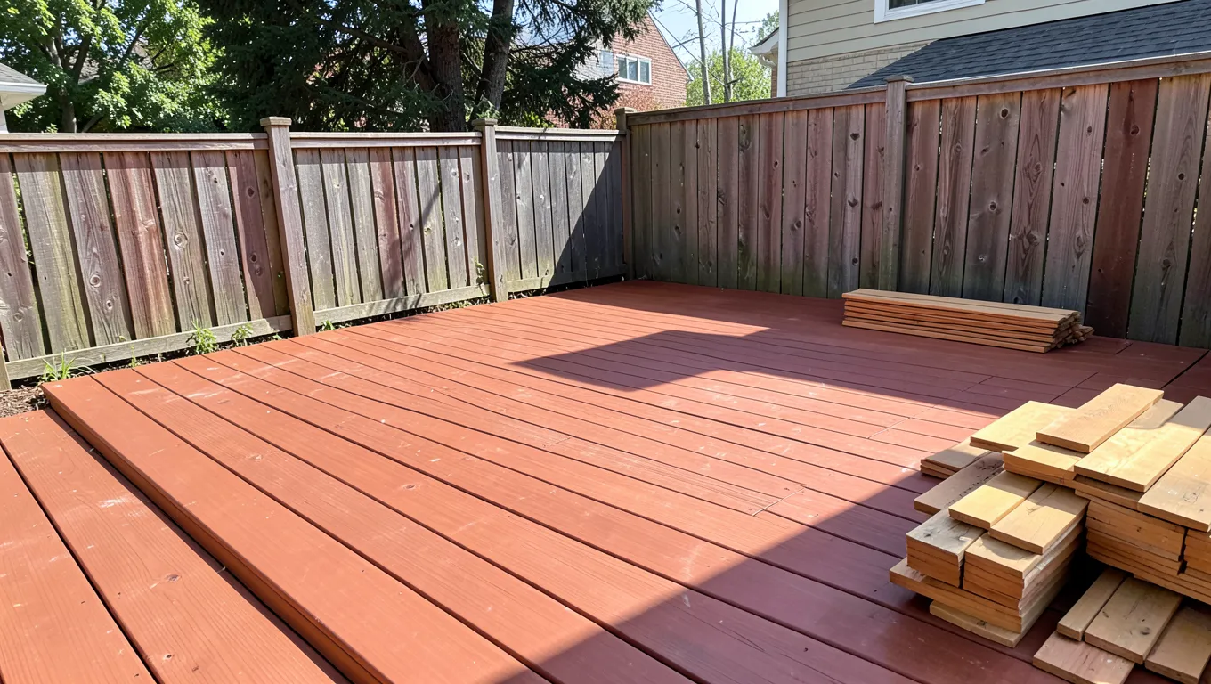 New backyard cedar deck with radius-edge decking boards
