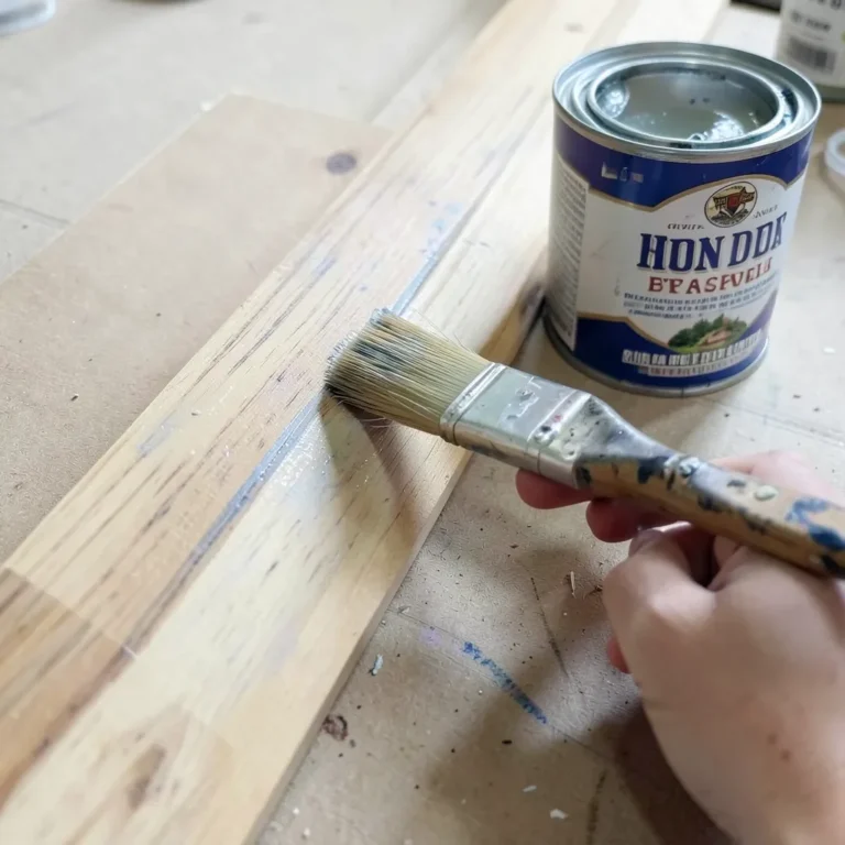 Painting a wood trim board with a paintbrush