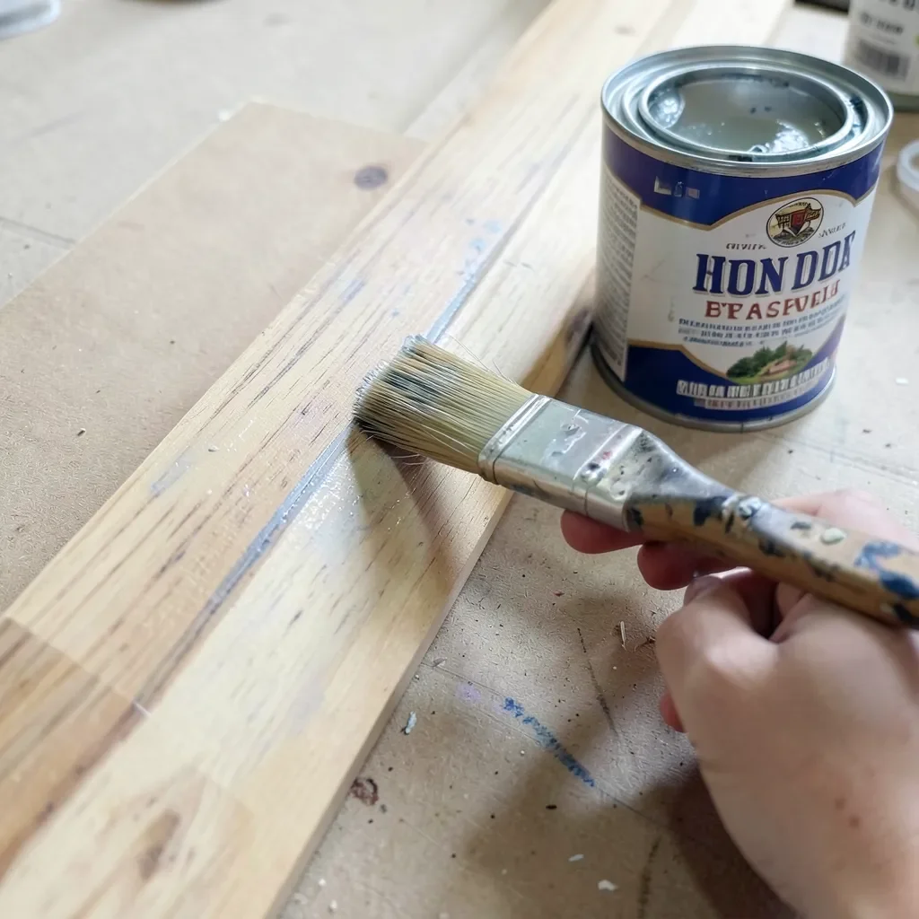Painting a wood trim board with a paintbrush