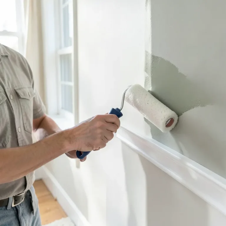 homeowner comparing paint color swatches against freshly painted trim