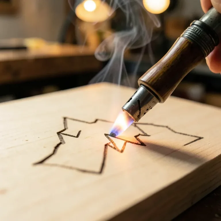 Burning a mountain range outline into wood with a pyrography pen