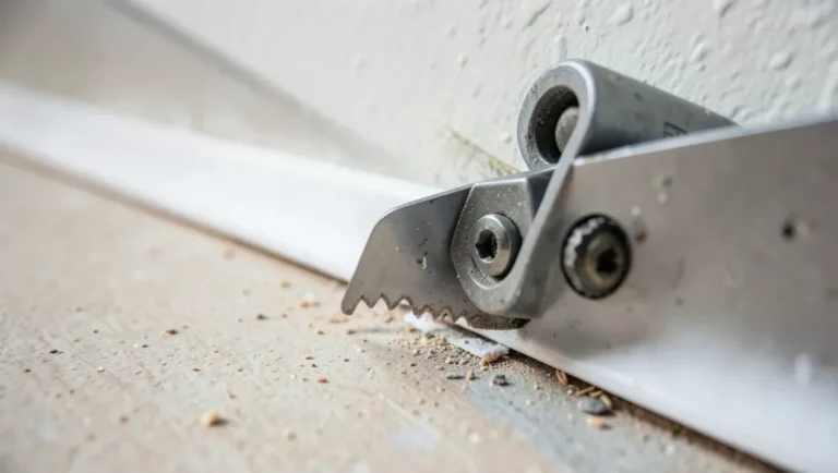 An offset reciprocating saw blade making a flush cut against a wall