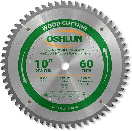 Oshlun 10 inch 60 tooth negative hook blade for radial arm saws
