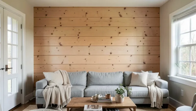 Pine shiplap planks installed on an interior wall