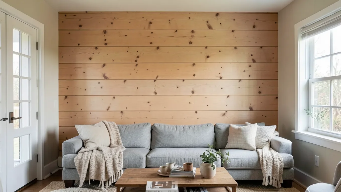 Pine shiplap planks installed on an interior wall